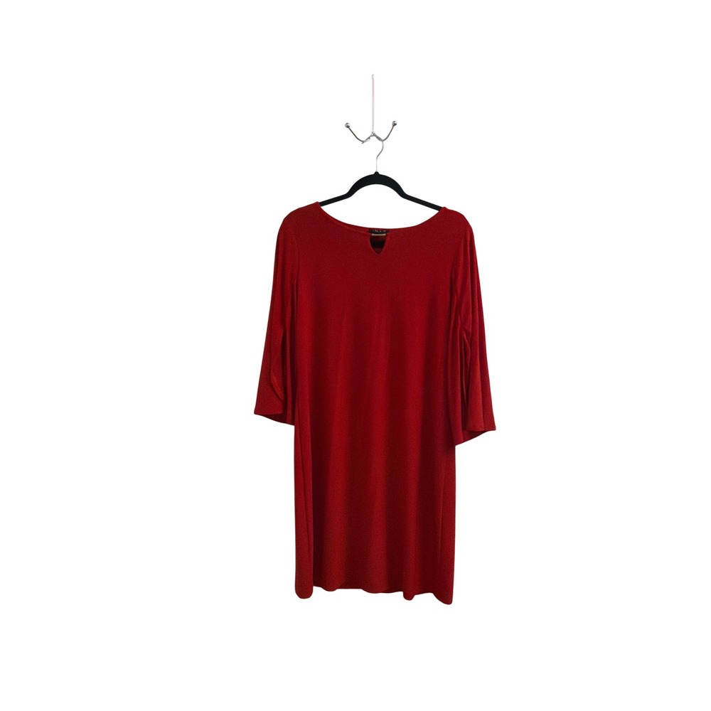 IMAN Global Chic Red Bell‎ Sleeve Keyhole Shift Dress Gold Bar Detail Medium